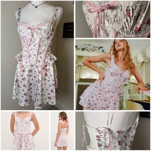 New! For Love & Lemons "That's Amore" White & Pink Satin Slip Dress Size S